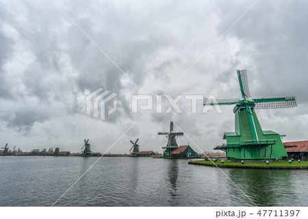 Netherland. Holland. Wind mills in Zaanse Schans 47711397
