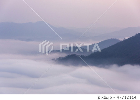 Sunrise viewpoint And fog covering mountains, Thai Sunrise viewpoint And fog covering mountains, Thai 47712114