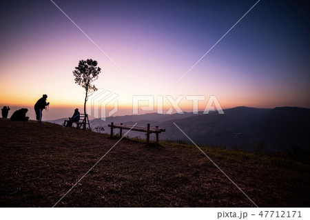 Sunrise viewpoint And fog covering mountains, Thai Sunrise viewpoint And fog covering mountains, Thai 47712171
