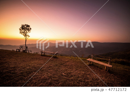 Sunrise viewpoint And fog covering mountains, Thai Sunrise viewpoint And fog covering mountains, Thai 47712172