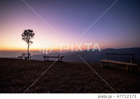 Sunrise viewpoint And fog covering mountains, Thai Sunrise viewpoint And fog covering mountains, Thai 47712173