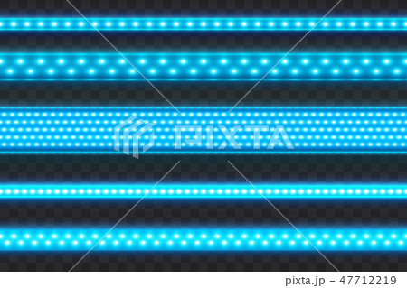 Glowing Blue Led Stripes Seamless Realistic Vector Illustration Set. Different Types Led Garland. 47712219