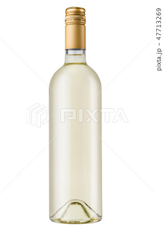 white wine bottle with bronze screw cap on white  47713269