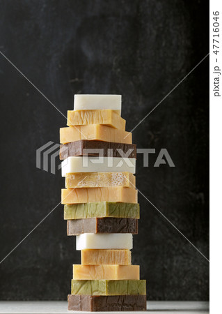 Tower stack of different kinds of handmade soaps Tower stack of different kinds of handmade soaps 47716046