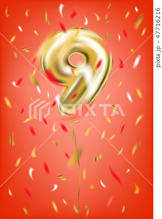 Festive gold balloon nine digit and foil confetti 47716216