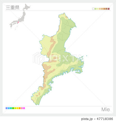 三重県の地図 等高線 色分け のイラスト素材