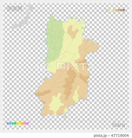 Map of Nara Prefecture (contour line · color... - Stock Illustration ...