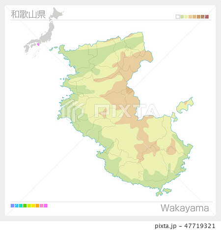 和歌山県の地図（等高線・色分け）