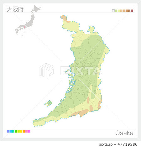 大阪府の地図 等高線 色分け のイラスト素材
