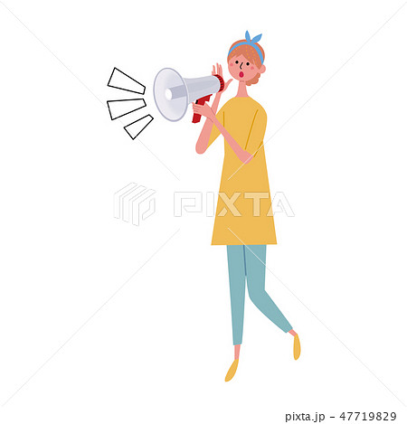拡声器　持つ　女性　大声　クチコミ　セール　イラスト 47719829