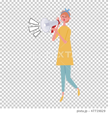 拡声器　持つ　女性　大声　クチコミ　セール　イラスト 47719829