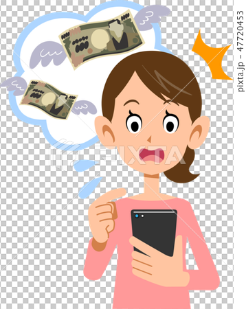 携帯電話の使用料に驚く女性 主婦 携帯電話の使用料に驚く女性 主婦 47720453