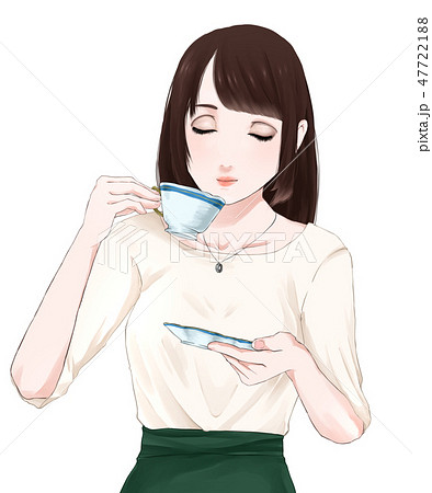 紅茶を飲む女の子のイラスト素材