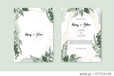 Botanical wedding invitation card template design, white and pink flowers on white background. 47723149