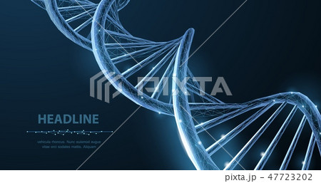 DNA. Abstract 3d polygonal wireframe DNA molecule helix spiral on blue. 47723202