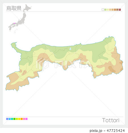 鳥取県の地図 等高線 色分け のイラスト素材