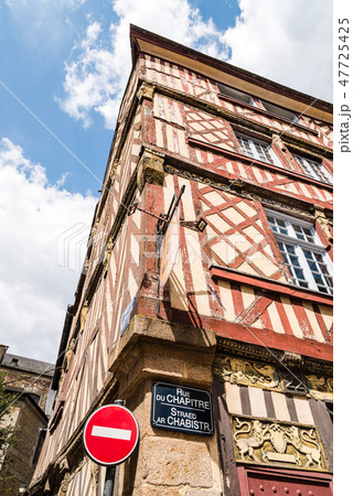 Old half-timbered buildings in Rennes in Britanny against sky 47725425