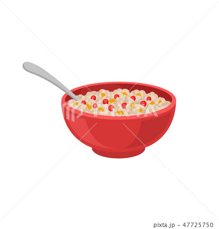 Oatmeal porridge with red berries and pieces of pumpkin in bowl with spoon. Food for breakfast. Flat Oatmeal porridge with red berries and pieces of pumpkin in bowl with spoon. Food for breakfast. Flat 47725750