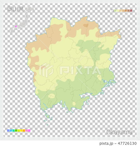 Map of Okayama prefecture (contour line · color coding) 47726130