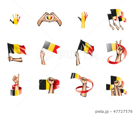 Belgium flag and hand on white background. Vector illustration 47727576