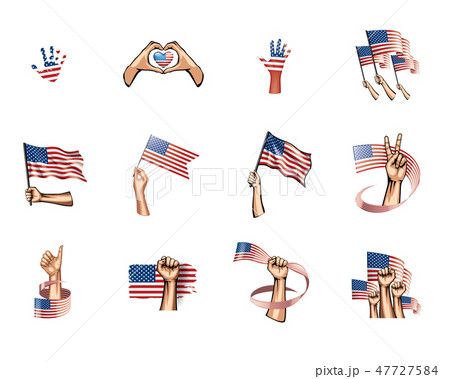 USA flag and hand on white background. Vector illustration 47727584