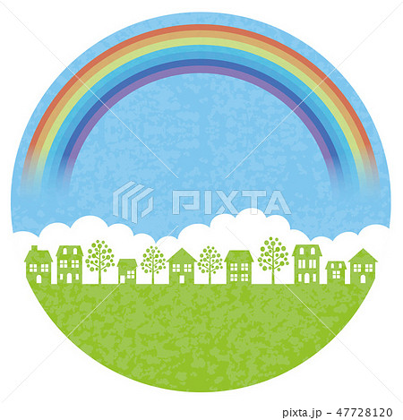 丸い町並みの背景イラストのイラスト素材