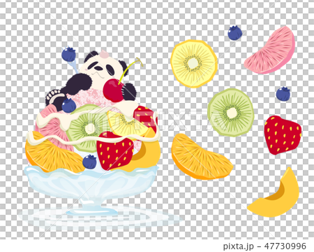 フルーツかき氷とパンダのイラスト素材