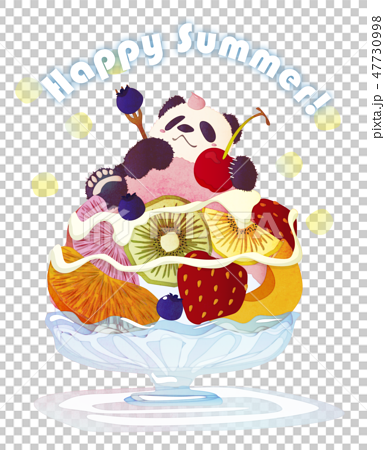 フルーツかき氷とパンダと夏のイラスト素材