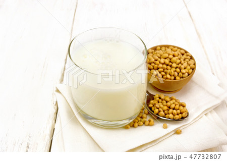 Milk soy in glass on board 47732807