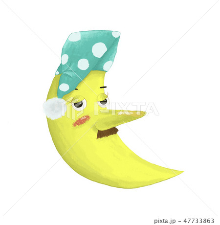Sleepy half moon in sleeping hat. 47733863