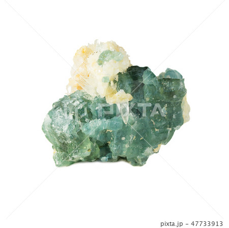 Green-blue apatite gemstone isolated on white 47733913