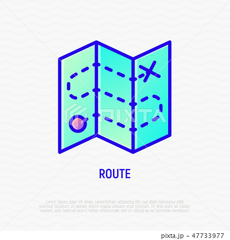 Route on folded map thin line icon Route on folded map thin line icon 47733977