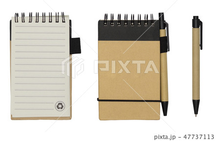 Kraft notebook and pen on a white background 47737113