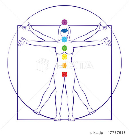 Chakras Female Body Vitruvian Woman Rainbow Colors 47737613