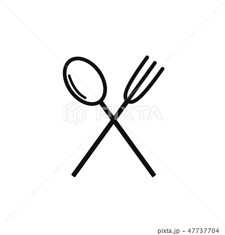 Cutlery set spoon and fork. Slim black outline  47737704