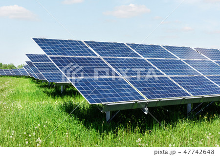 Solar panel on blue sky background 47742648