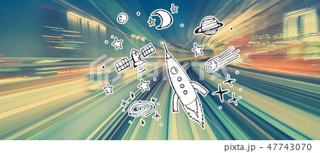 Dream of space and rocket with high speed motion blur Dream of space and rocket with high speed motion blur 47743070