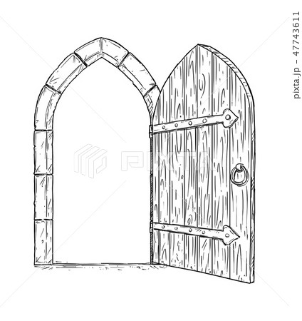 Cartoon Drawing Of Open Wooden Medieval Stock Illustration