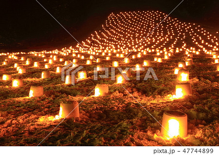 秋田県湯沢市　夜のミニかまくら 47744899