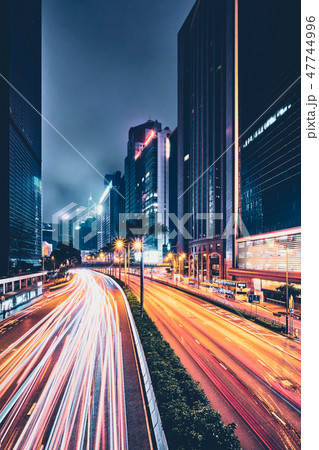 Street traffic in Hong Kong at night 47744996