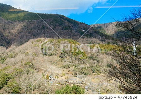 箱根登山鉄道より沿線の山間を望む　青空 47745924