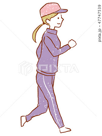走る女性 手描き風のイラスト素材