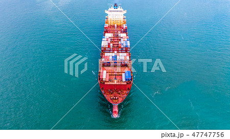 Aerial view container ship carrying container  47747756