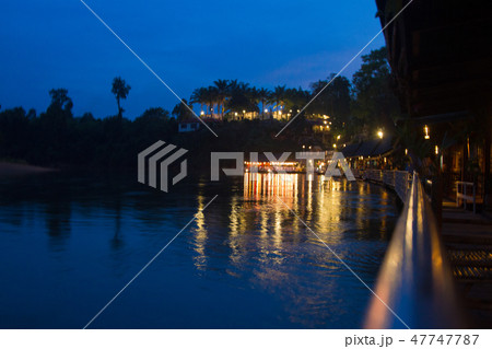 Asian buildings at water. Hotel on river Kwai 47747787