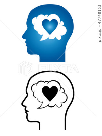 人・男性の横顔のシルエットのイラスト｜頭の中のイメージ・ハート｜ベクターデータ 47748153