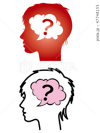 人・女性の横顔のシルエットのイラスト｜頭の中のイメージ・疑問｜ベクターデータ 47748155