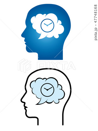人 男性の横顔のシルエットのイラスト 頭の中のイメージ 時間 ベクターデータのイラスト素材