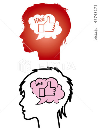 人・女性の横顔のシルエットのイラスト｜頭の中のイメージ・ライク・好き・like｜ベクターデータ 47748175