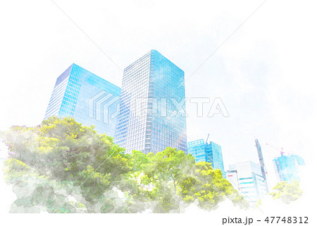 東京の高層ビル群 水彩画風 東京の高層ビル群 水彩画風 47748312