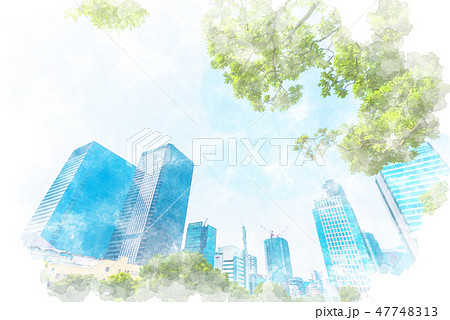 東京の高層ビル群 水彩画風 東京の高層ビル群 水彩画風 47748313